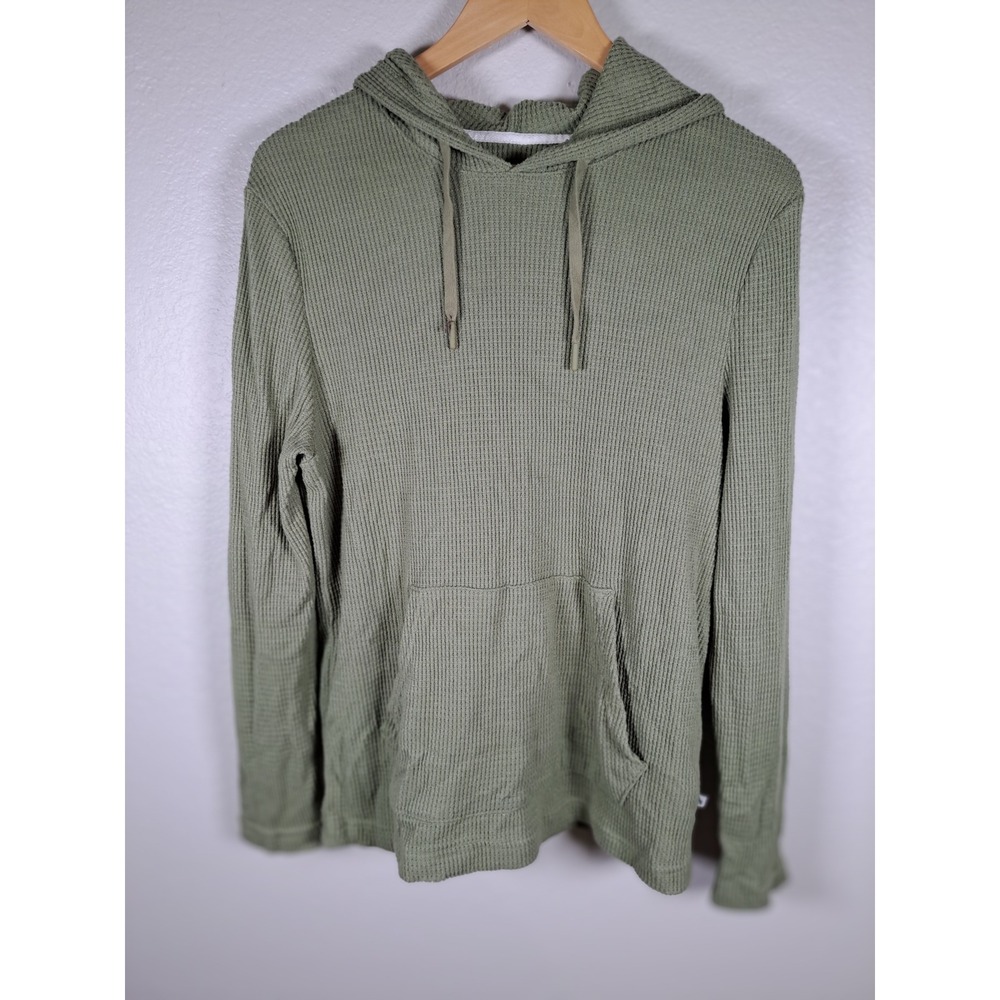 Rainforest Mens Olive Green Waffle Knit Thermal Hoodie Pullover Size Medium